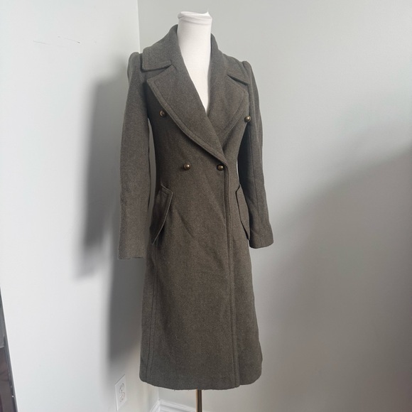 Club Monaco Wool Blend Military Coat | Olive Brown Tailored Longline Jacket XS - Picture 2 of 11
